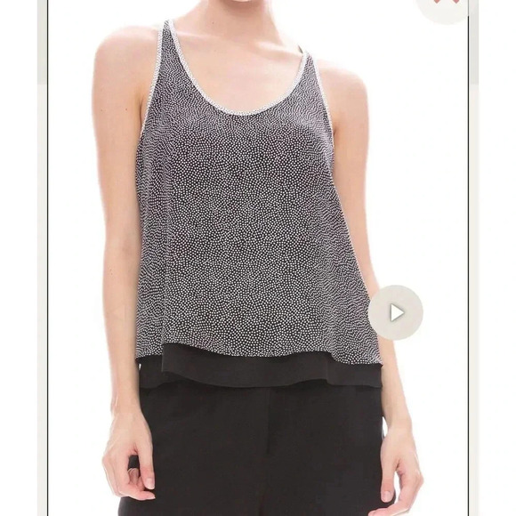 ALC Women's 8 Silk Black Sheer Lined Racerback‎ Tank Top White Tiny Dots Silk - Picture 2 of 12